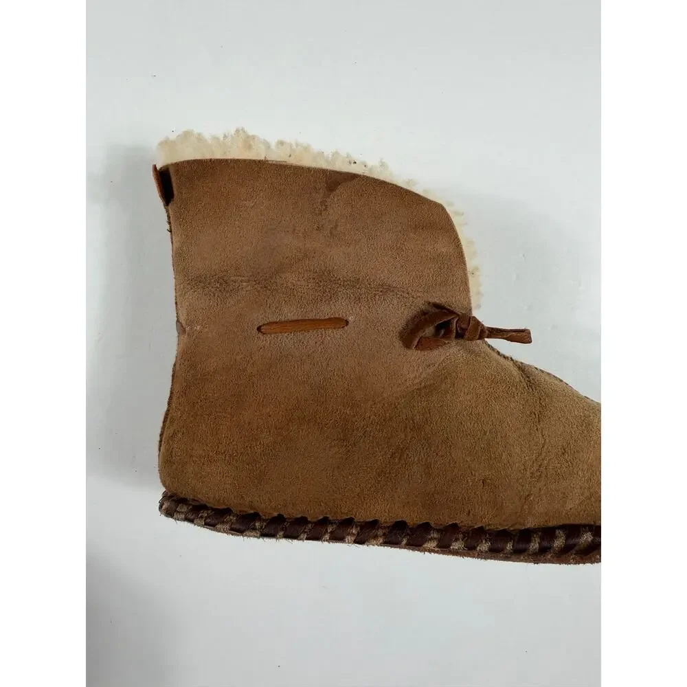 Handmade Genuine Sheepskin Suede Slippers Tan Soft Sole Toddler Size 8